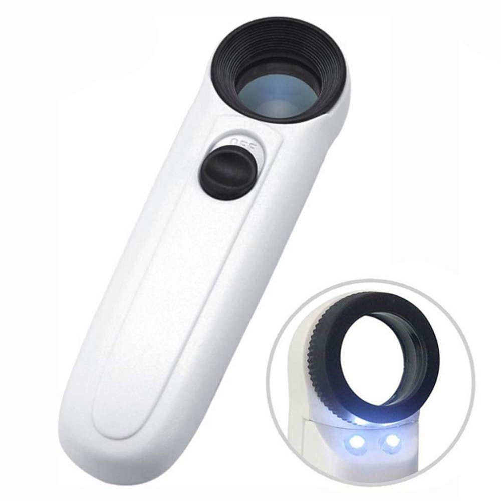 40X Handheld Magnifier Magnifying Glass Loupe Lens for Reading Jewelry Watch Repair Tool with 2 LED Light