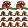 16 Pieces Christmas Pull Bows Red and Green Gift Wrap Bows with Ribbon for Christmas Wreath Gift Basket DIY Craft, 5 Inches view 1
