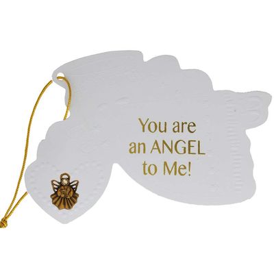 12 Angel Gift Tags with Antique Gold Angel Lapel Pins 'You are an Angel' (Pkg of 12)