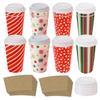 Live It Up! Party Supplies Christmas Paper Disposable Coffee or Hot Chocolate Cups and Lids - Festive Christmas Holiday Design (12-ct with Blank Kraft Sleeves) view 1