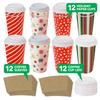 Live It Up! Party Supplies Christmas Paper Disposable Coffee or Hot Chocolate Cups and Lids - Festive Christmas Holiday Design (12-ct with Blank Kraft Sleeves) view 2