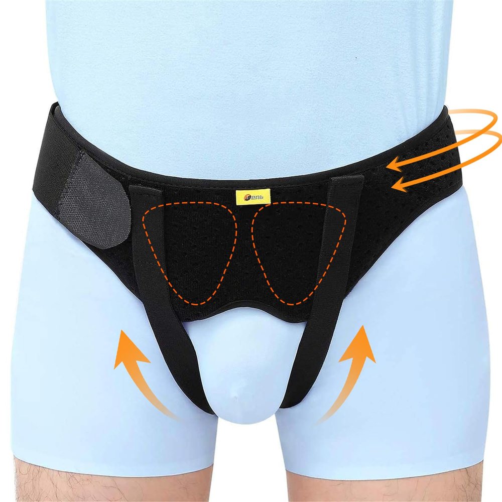 TENB Inguinal Hernia Belt for Men Support Hernias Truss for Single/Double Post-Surgical Adjustable Waist Strap with 2 Removable Compression Pads Breathable Material (Large)