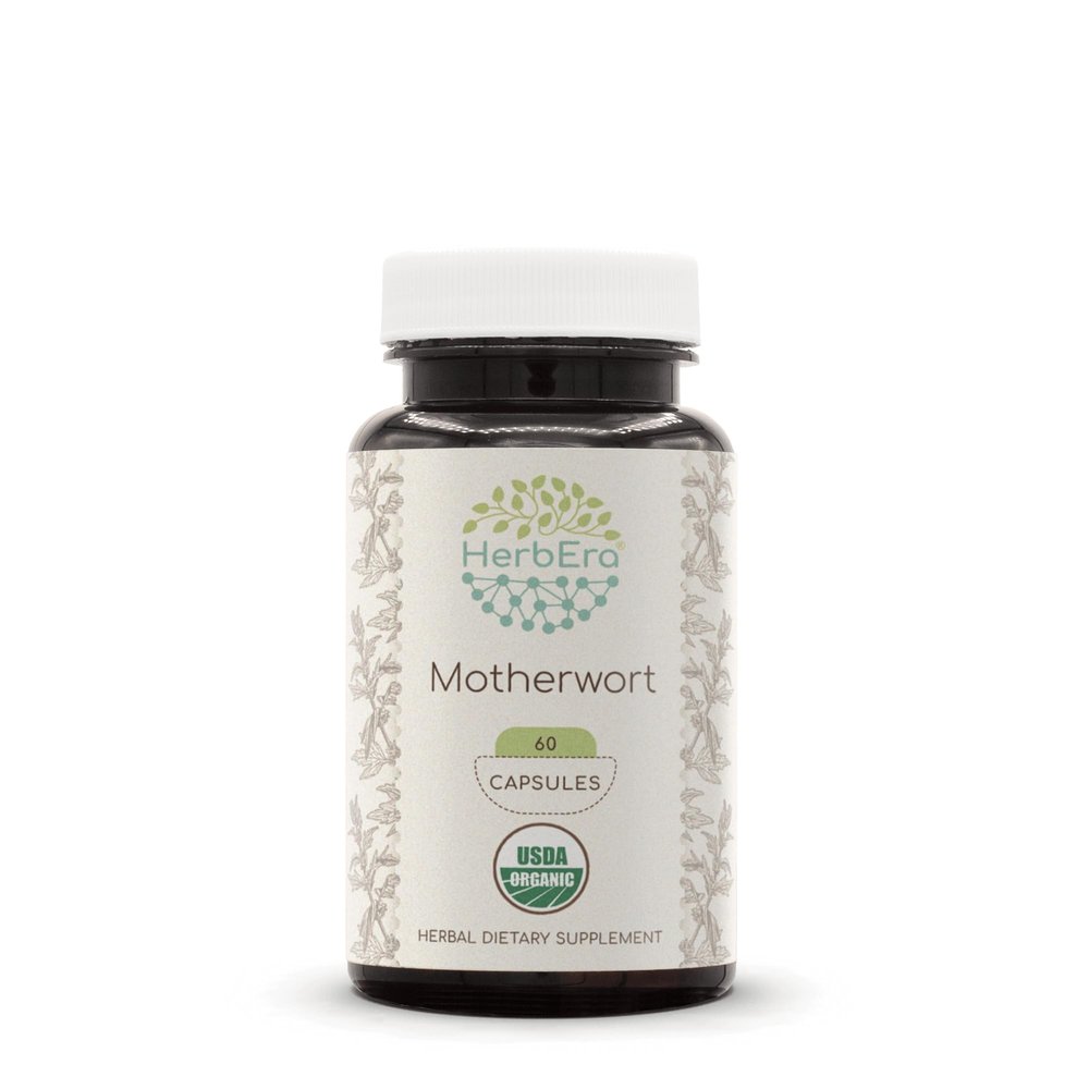 HerbEra Motherwort 60 Capsules, 400 mg, USDA Organic Motherwort (Leonurus Cardiaca) Dried Herb (60 Capsules)