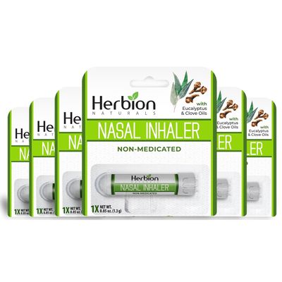 HERBION Naturals Nasal Inhaler Non-Medicated - Relieves Nasal Congestion & Blockage, Sinusitis & Allergic Conditions - 6 Packs