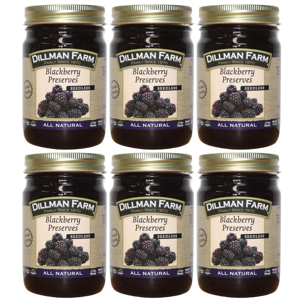 Dillman Farm All Natural Seedless Blackberry Preserves - Gluten-Free, Non-GMO, Vegan, Kosher, Eco-Friendly, Preservative Free, Corn Syrup free - Made in USA, 16oz (Pack of 6)