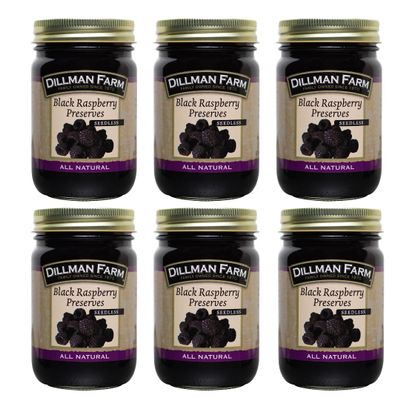 Dillman Farm All Natural Seedless Black Raspberry Preserves - Gluten-Free, Non-GMO, Vegan, Kosher, Eco-Friendly, Preservative Free, Corn Syrup Free - Made in USA, 16oz (Pack of 6)