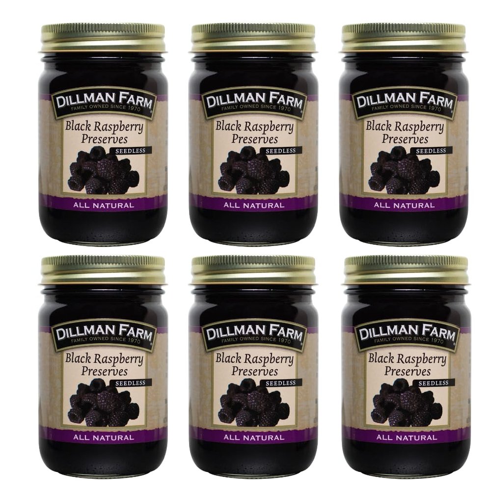 Dillman Farm All Natural Seedless Black Raspberry Preserves - Gluten-Free, Non-GMO, Vegan, Kosher, Eco-Friendly, Preservative Free, Corn Syrup Free - Made in USA, 16oz (Pack of 6)