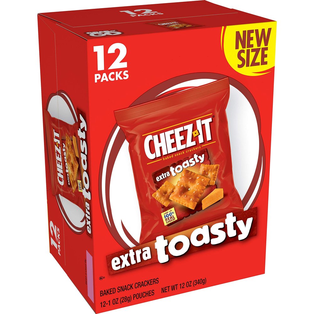 Cheez-It, Baked Snack Cheese Crackers, Extra Toasty, 12oz Box(Pack of 4)