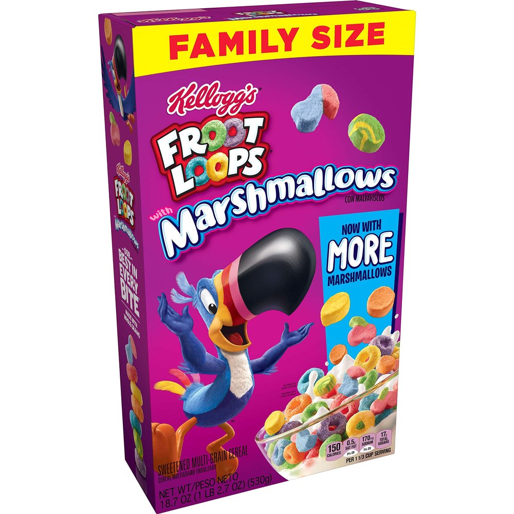 Kellogg's Froot Loops, Breakfast Cereal, Original with Marshmallows, Excellent Source of Vitamin C, Family Size, 18.7oz Box(Pack of 6)
