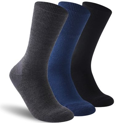 Facool Non-Binding Diabetic Socks, Men Women Merino Wool Moisture Wicking Soft Loose Top Non Slip Seamless Diabete Socks, 3 Pairs Black+Dark Grey+Navy Blue, US Women 6-8.5 / US Men 4-7.5