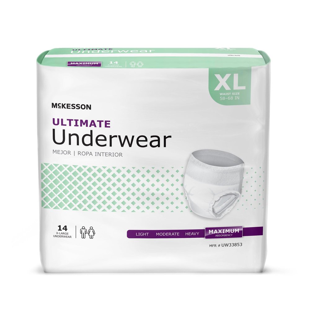 McKesson Ultimate Adult Incontinence Underwear, [14 Count], XL, 58-68 in. Maximum Absorbency, Unisex Bladder Leak Protection, Pull-On Style with Tear-Away Sides, for Postpartum and Incontinence