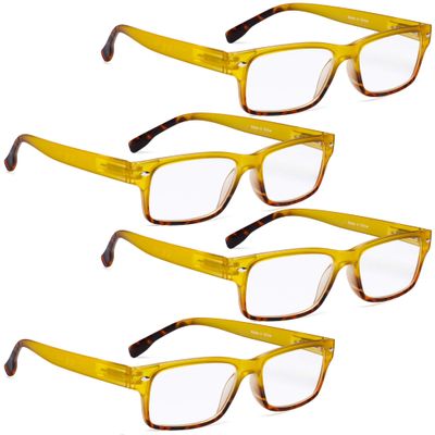 READING GLASSES 4 pack Ladies Stylish Colorful Readers for Women Reading (Yellow, 3.50)