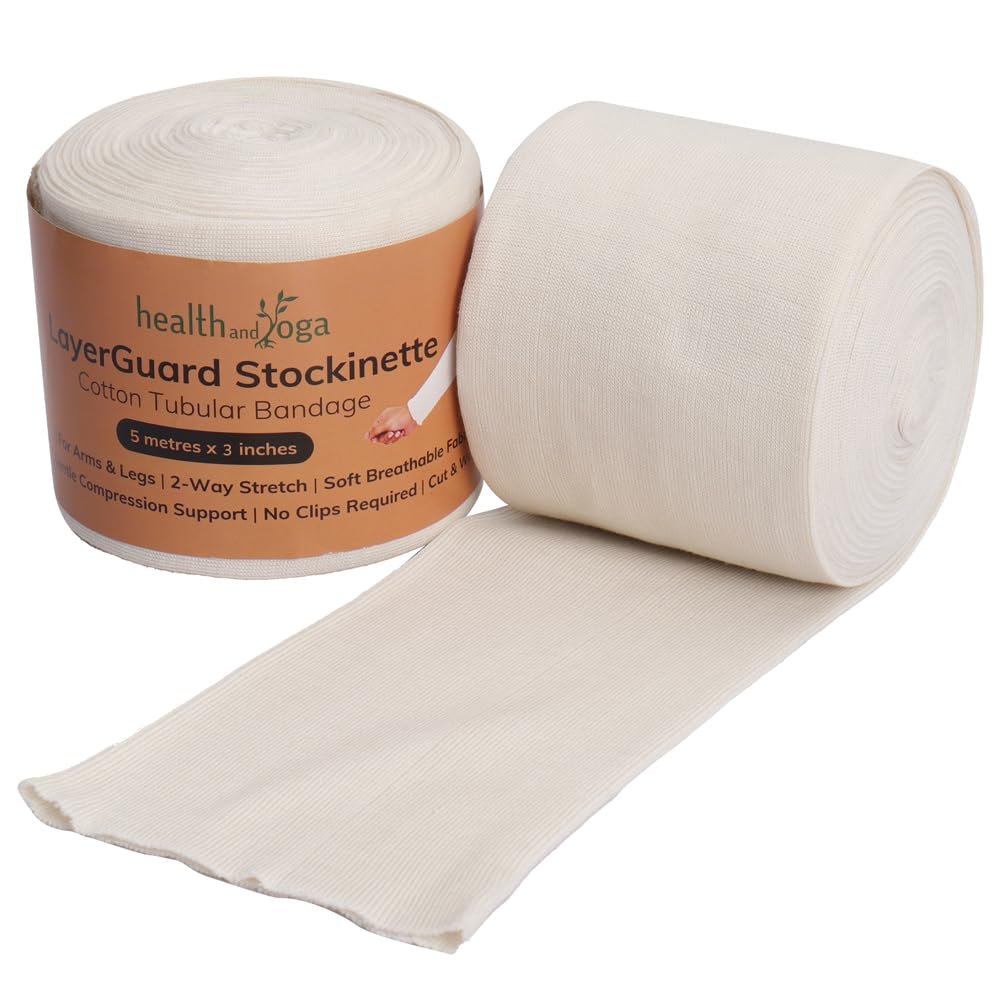 HealthAndYoga LayerGuard Cotton Stockinette Sleeve Roll, Stretchable Raw Cotton  Comfort wear, Sweat Absorbent  Under - Over Cast Sleeve Bandage Wear (Off-White 3 Inch)