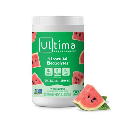 Ultima Replenisher Daily Electrolyte Powder Drink Mix Sugar Free Watermelon, 90 Servings Hydration Powder with 6 Key Electrolytes and Trace Minerals Keto Friendly, Vegan, Non-GMO