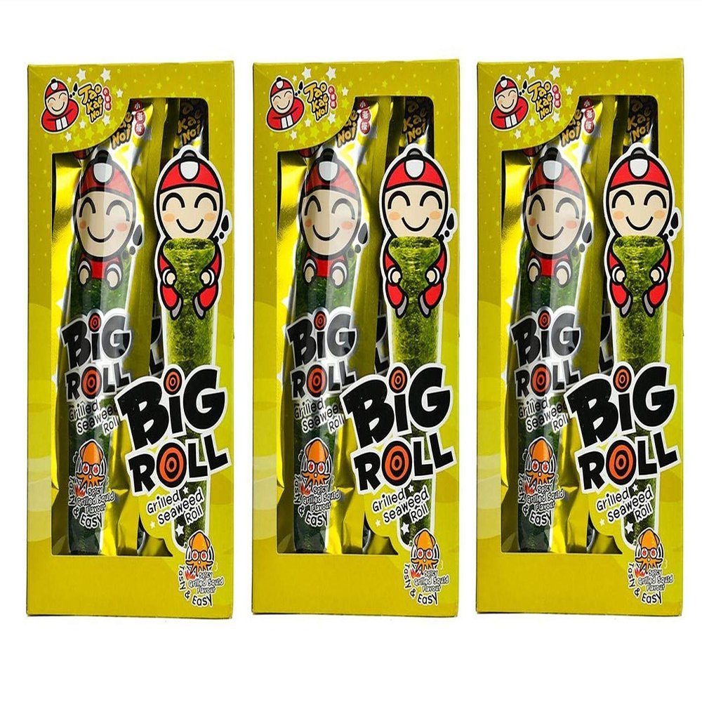 Tao Kae Noi Big Roll Grilled Seaweed Roll 9 Packets Per Box, (32.4 g) - 3 Boxes (Spicy Grilled Squid)