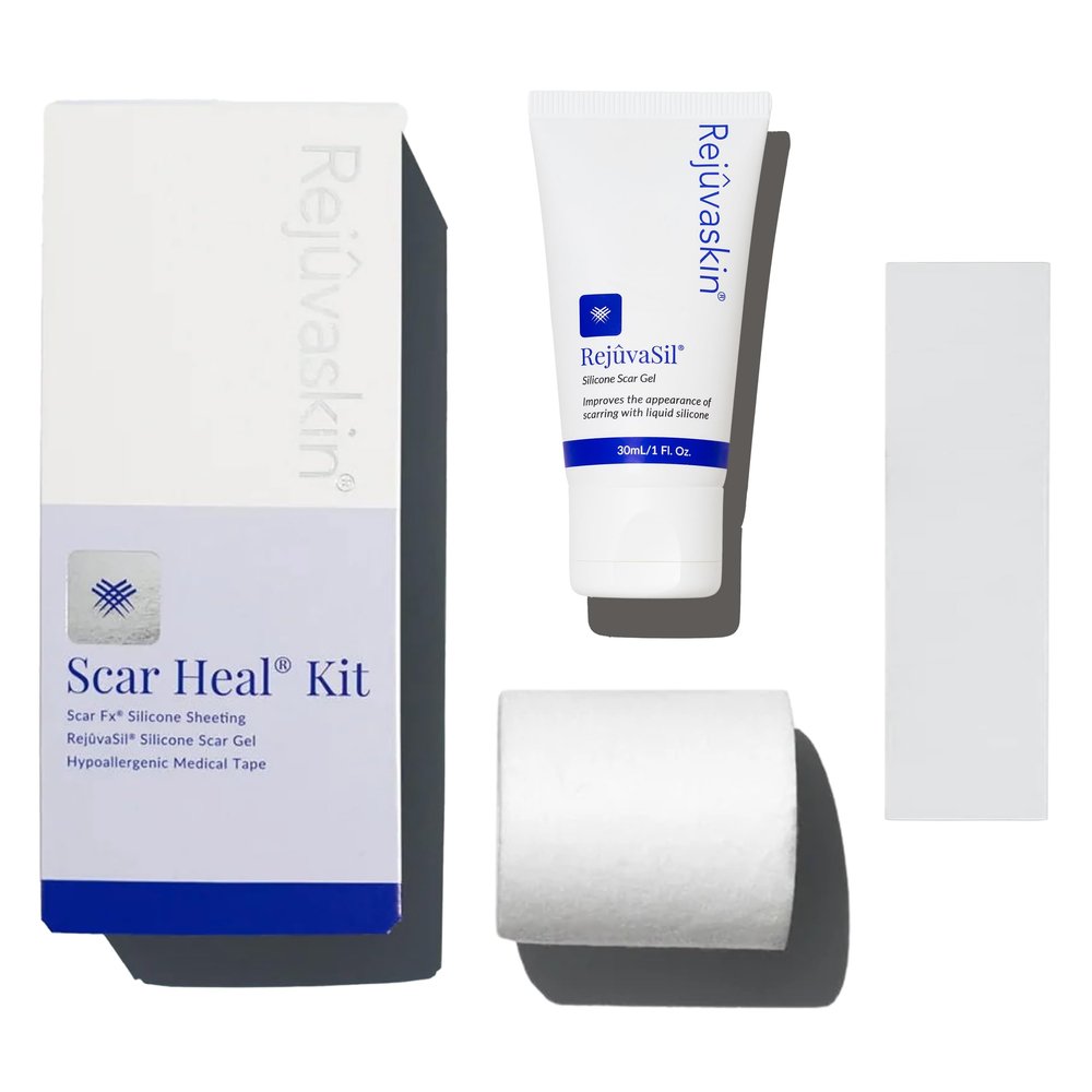 Rejuvaskin Scar Heal Kit for Small to Medium Scars, Soften, Flatten, Reduce and Recover, Silicone Sheeting, RejuvaSil Gel & Medical Tape, 1.5" x 5"