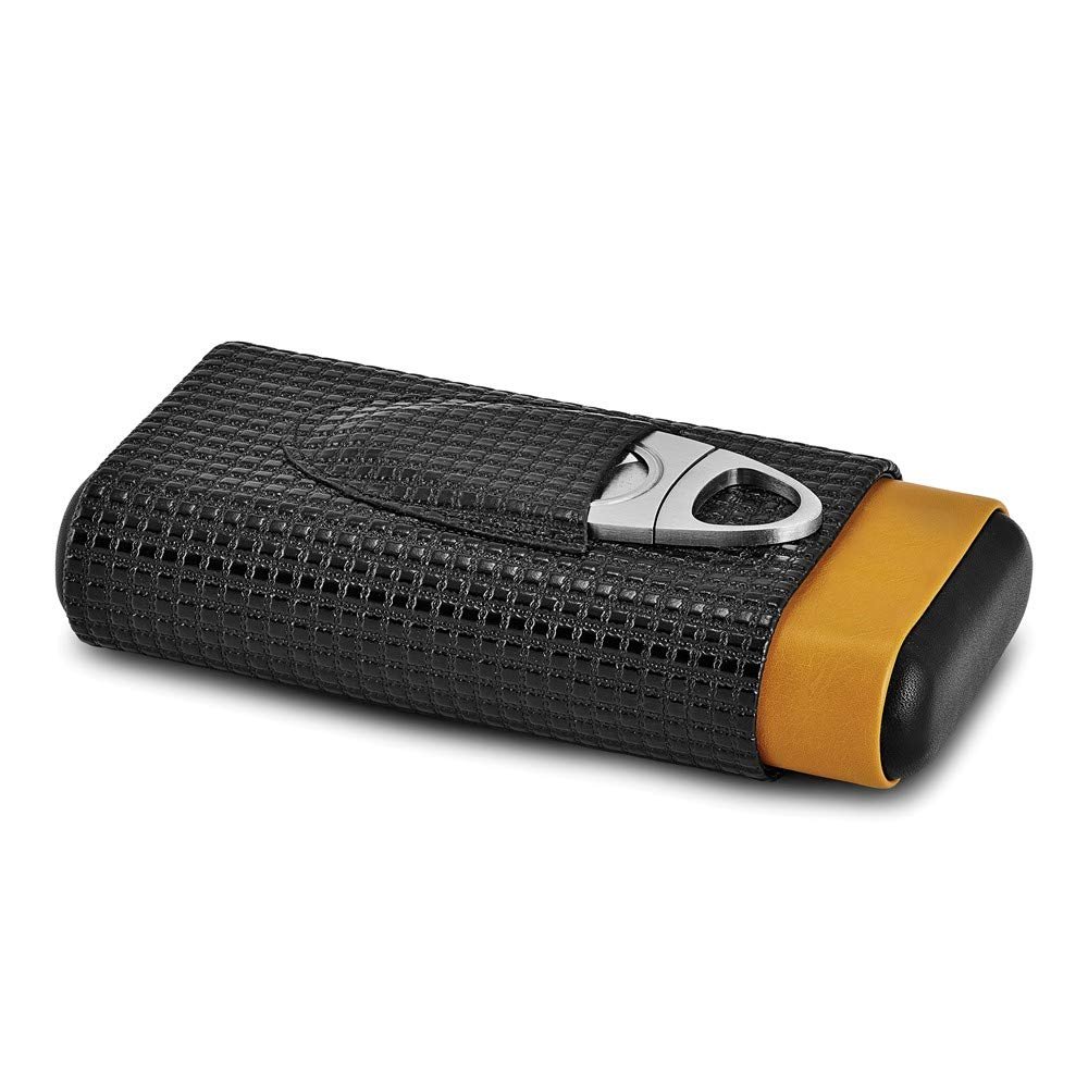 Jewels By Lux Black/tan Polyurethane 3-Cigar Travel Case W/Cutter