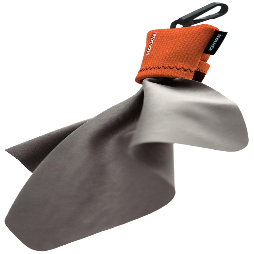 SPUDZ Ultra Microfiber Lens Cleaner  Closable Pouch, Clip-On, Washable  for Optics, Scopes, Glasses | Blaze Orange, 6 x 6 Inch