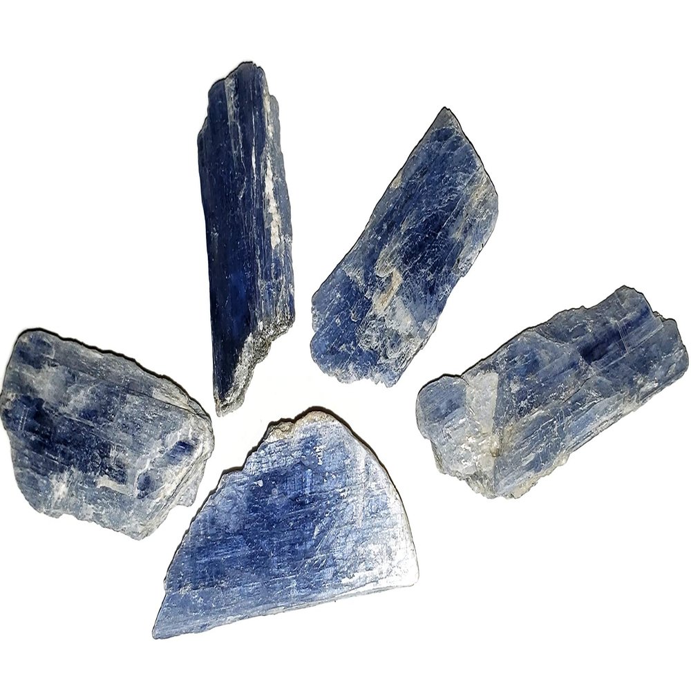 5pc Set Blue Kyanite Blades with Mica Small Natural Crystal Healing Gemstone Specimens from Brazil for Jewelry or Wire Wrapping