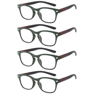 OWN4B Reading Glasses 4 Pack, Vintage Fashion Designer Wood Grain Readers Eyeglasses Readingglasses for Women Men Unisex (4 Pack Green, 4.0)