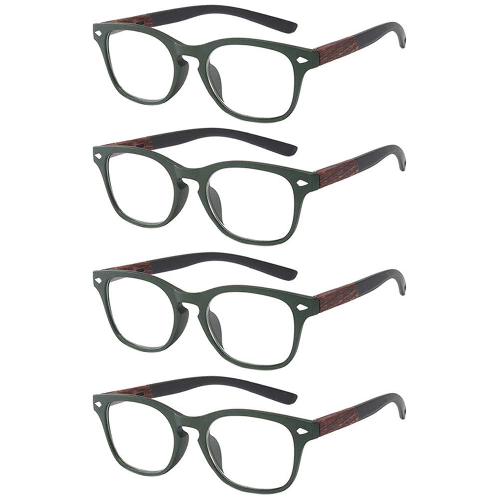 OWN4B Reading Glasses 4 Pack, Vintage Fashion Designer Wood Grain Readers Eyeglasses Readingglasses for Women Men Unisex (4 Pack Green, 4.0)