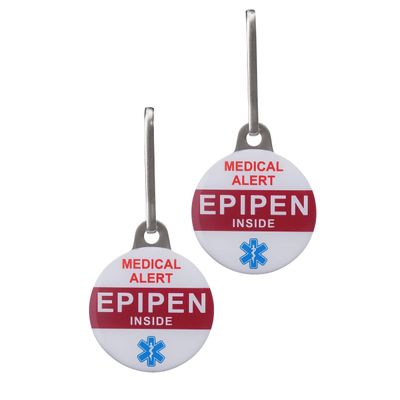 EPIPEN Inside Allergy Alert Tags Help Locate Epipen in Emergency. Message Printed on Both Sides. Durable Metal Two Piece Set