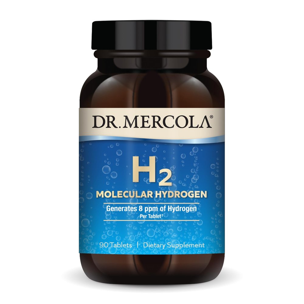 Dr. Mercola H2 Molecular Hydrogen - Supports Healthy Aging, Cellular Energy & Brain Health - with Elemental Magnesium - GMO-Free, Gluten-Free & Soy-Free - 90 Tablets (90 Servings)