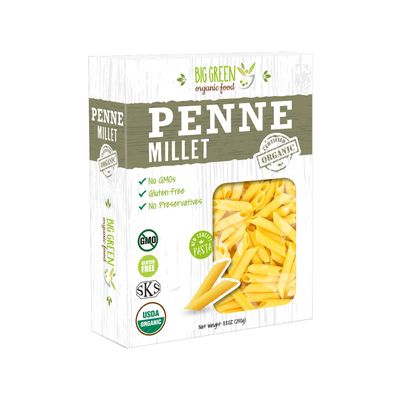 Big Green Organic Food- Organic Millet Penne, Gluten-Free, Lectin-Free, Non-GMO, Vegan, Wheat and Rice Alternative, 8.8oz (12)