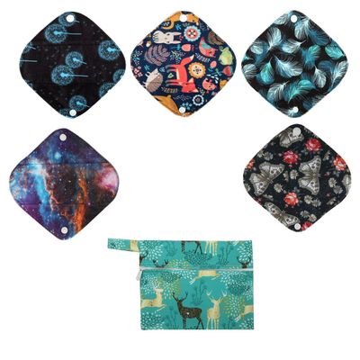 5 Cloth Menstrual Pads 1 Wet Bag XS Panty Liners Reusable Washable (XS Panty Liners, Regal Deers)