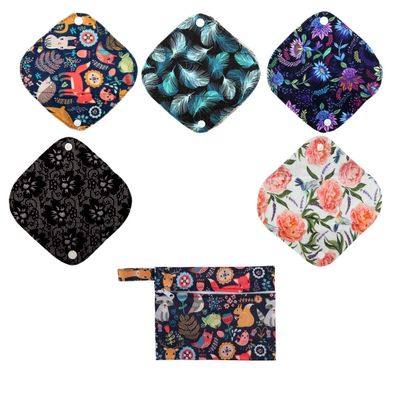 5 Cloth Menstrual Pads 1 Wet Bag XS Panty Liners Reusable Washable (XS Panty Liners, Animal)