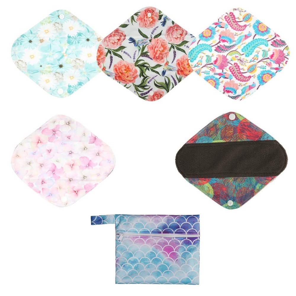 5 Cloth Menstrual Pads 1 Wet Bag Small Panty Liners Reusable Washable (Small Panty Liners, Scales)