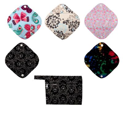 5 Cloth Menstrual Pads 1 Wet Bag XS Panty Liners Washable Reusable (XS Panty Liners, Black Lace)