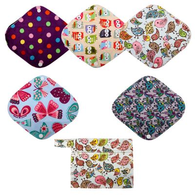 5 Cloth Menstrual Pads 1 Wet Bag Small Panty Liners Reusable Washable (Small Panty Liners, Owl Minky)