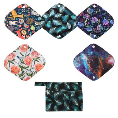 5 Cloth Menstrual Pads 1 Wet Bag Small Panty Liners Reusable Washable (Small Panty Liners, Blue Feather)