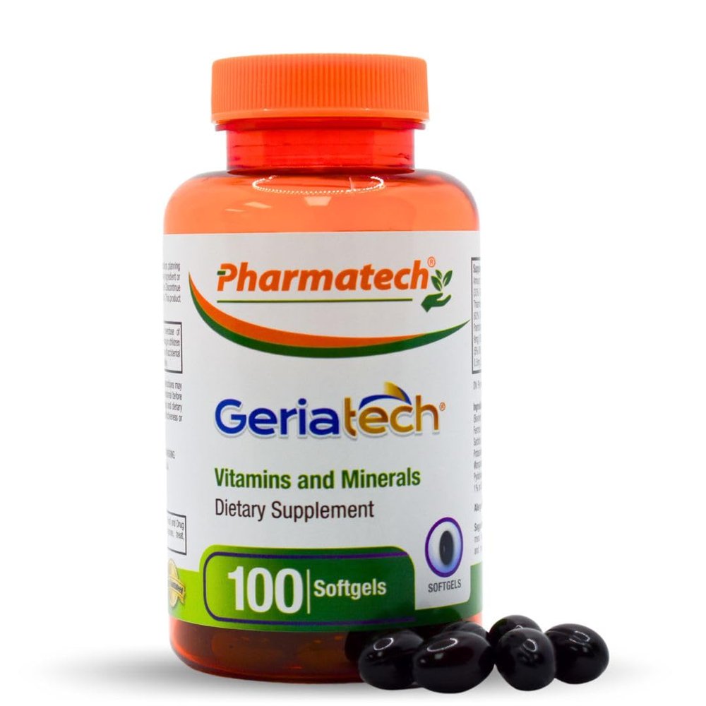 Geriatech Senior multivitamins, Vitamins and Minerals Supplement, Women and Men Over 60, with Vitamin B12, Easy to Swallow, 100 softgels, by Pharmatech