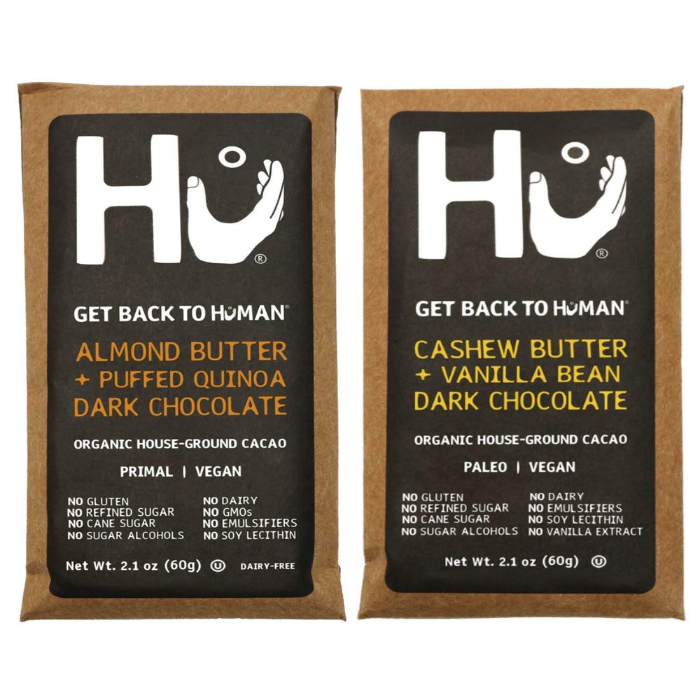 Hu Vegan Chocolate Bars | 2 Pack Almond Butter + Cashew Vanilla | Gluten Free, Paleo, Non GMO, Kosher Dark Chocolate | 2.1oz Each