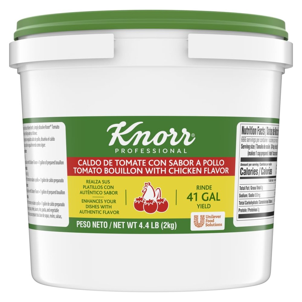 Knorr Professional Caldo de Tomate, Tomato Bouillon with Chicken Flavor Granulated Base, Bouillon as a Base, Marinade, Flavor Enhancer, Shelf Stable Convenience, 0g Trans Fat, 4.4 lbs (Pack of 1)