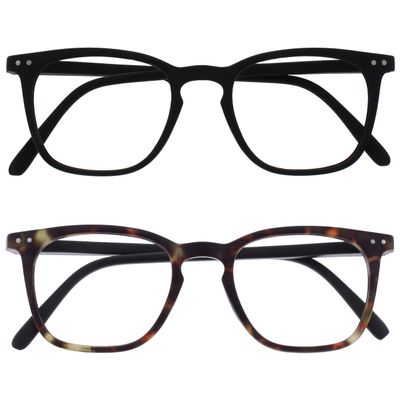 OPULIZE BEX Reading glasses for Women Men, Large Designer Style Sturdy frame with Spring Hinges,Matt Black, Matt Brown Tortoiseshell Black Arms +1 (Pack of 2)