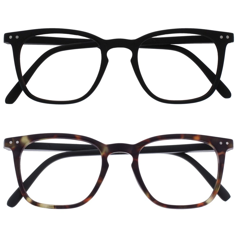 OPULIZE BEX Reading glasses for Women Men, Large Designer Style Sturdy frame with Spring Hinges,Matt Black, Matt Brown Tortoiseshell Black Arms +1 (Pack of 2)