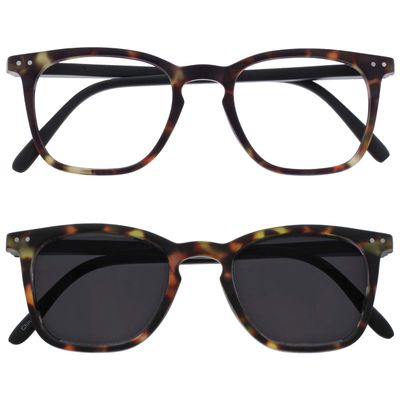 OPULIZE BEX Reading glasses for Women Men, Large Designer Style Sturdy frame with Spring Hinges,Matt Black, Matt Brown Tortoiseshell Black Arms +3.5 (Pack of 2)