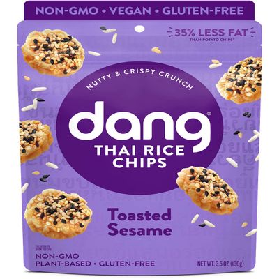 Dang Thai Rice Chips | Toasted Sesame | 12 Pack | Vegan, Gluten Free, Non GMO Rice Crisps, Healthy Snacks Made with Whole Foods | 3.5 Oz Resealable Bags