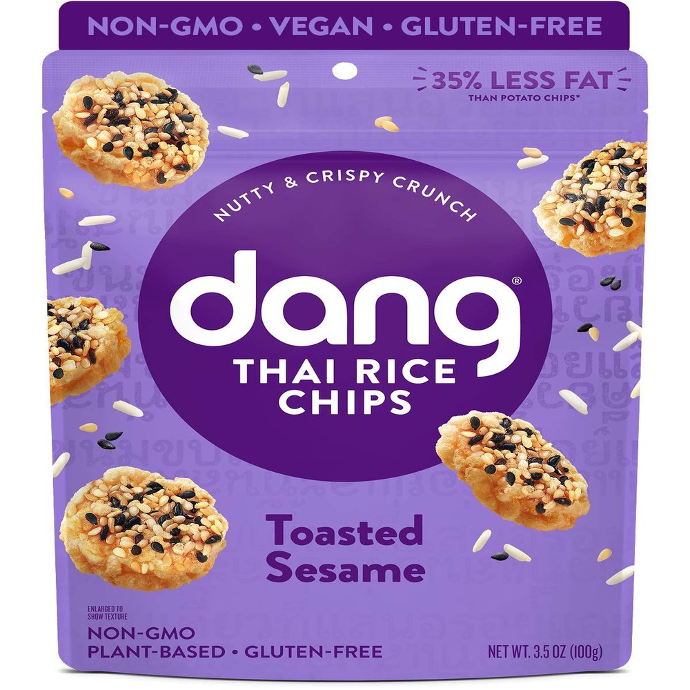 Dang Thai Rice Chips | Toasted Sesame | 12 Pack | Vegan, Gluten Free, Non GMO Rice Crisps, Healthy Snacks Made with Whole Foods | 3.5 Oz Resealable Bags