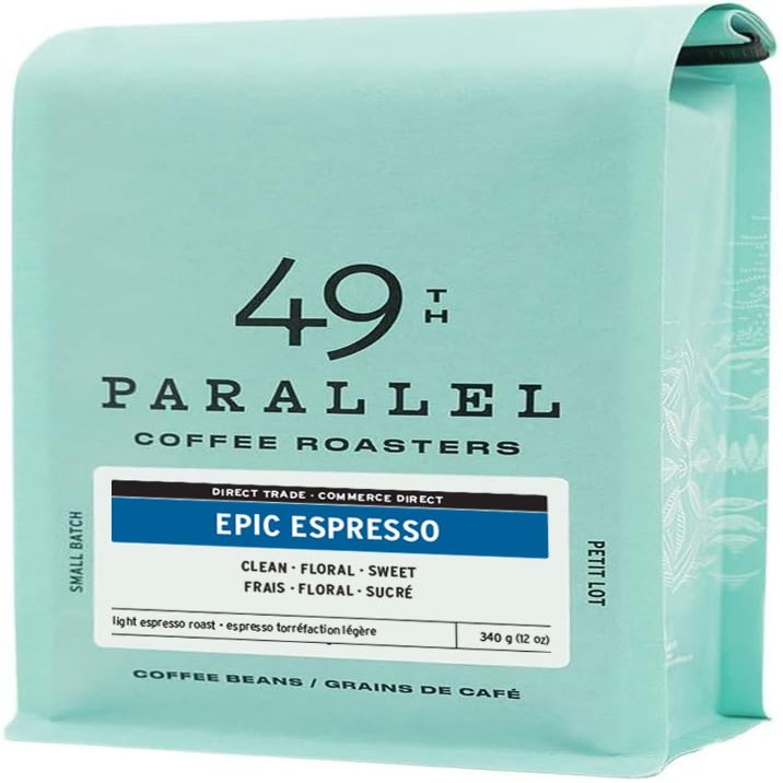 49th Parallel Coffee Roasters  Epic Espresso Whole Beans  Gourmet Light Roast Coffee, 12oz