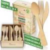100% Bamboo Heavy Duty Disposable Cutlery [100PK:40 Fork 40 Spoon 20 Knife] Eco Friendly Natural Compostable Biodegradable Utensils | Premium Sustainable Organic alternate to Plastic & Wooden Flatware view 1