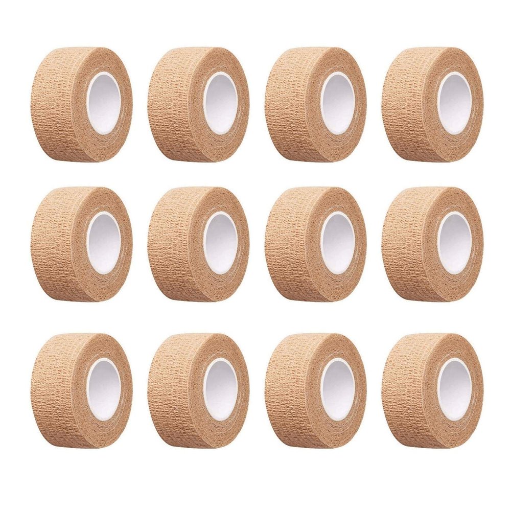 12pc-1 Inch Wide Skin Colour Elastic Self- Adhesive Bandage Finger Tape,Bandage Wrap for Wrist and Ankle,Chair and Table Legs to Reduce Friction and Noise