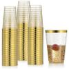 100 Gold Plastic Cups 14 Oz Gold Glitter with a Gold Rim - Premium Disposable Party Cups - Elegant and Classy Sturdy Cups - Weddings Birthdays Anniversaries and Other Social Events view 1