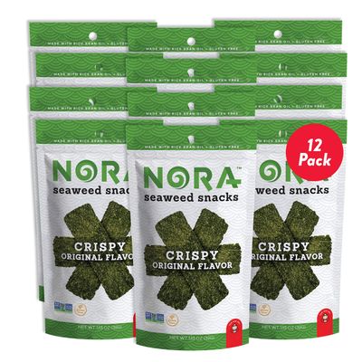 Original Crispy Seaweed Snacks by Nora, Low-Carb Healthy Snacks for Adults, Thick Nori Sheets Snack Strips, Asian Snacks, Vegan, Gluten-Free, Non-GMO, 12-Pack