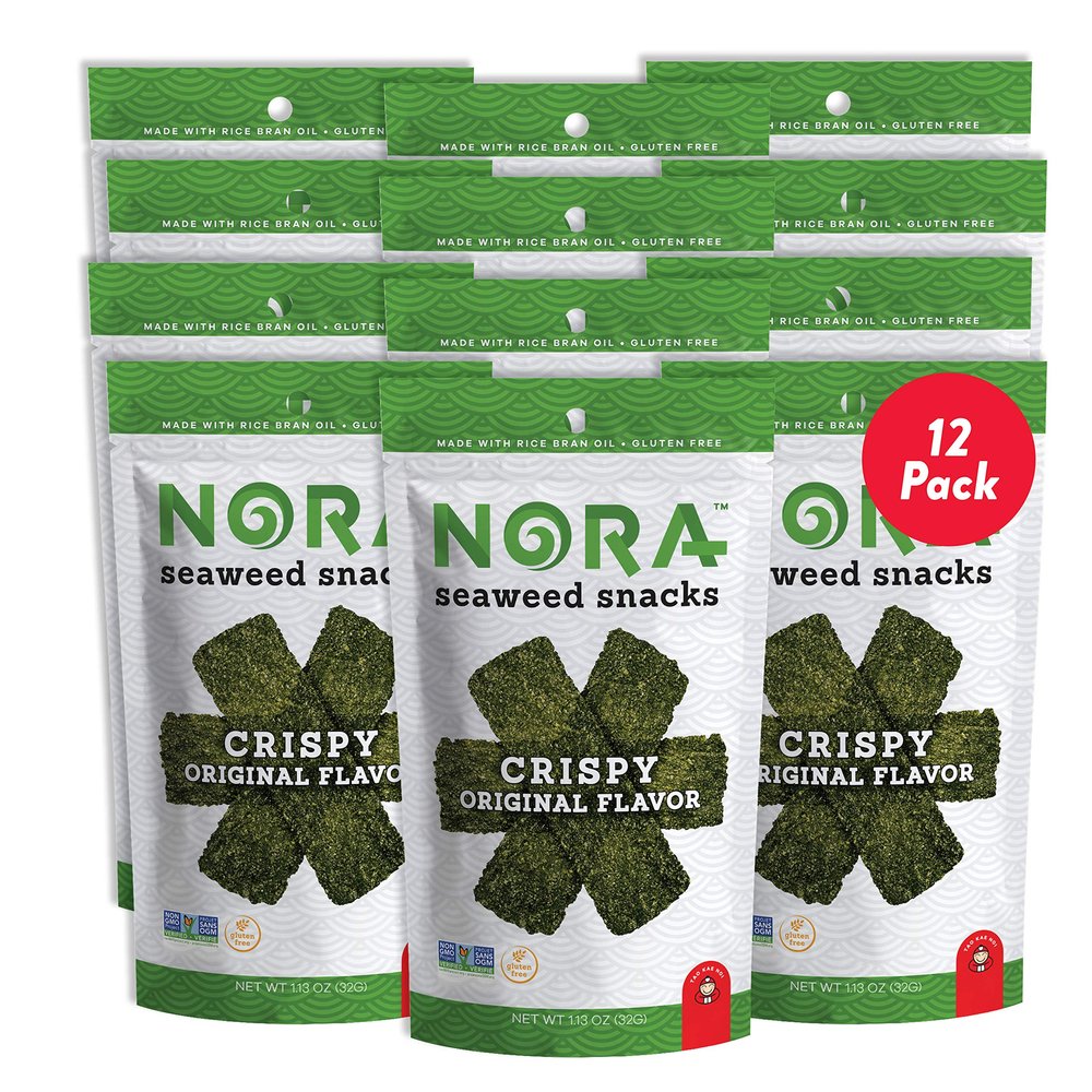 Original Crispy Seaweed Snacks by Nora, Low-Carb Healthy Snacks for Adults, Thick Nori Sheets Snack Strips, Asian Snacks, Vegan, Gluten-Free, Non-GMO, 12-Pack