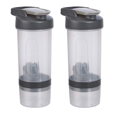 Amazon Basics Protein Shaker Bottle with Mixer Ball, Cups for Shakes, 20 oz, 2-Pack, Gray, 11.8x9x23 cm