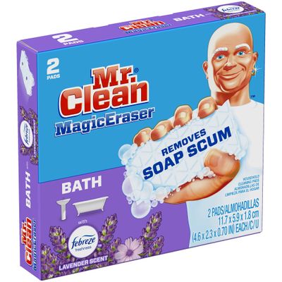 Mr Clean Magic Eraser Bath with Febreze Lavender Scent, Cleaning Pads with Durafoam, 2 Count